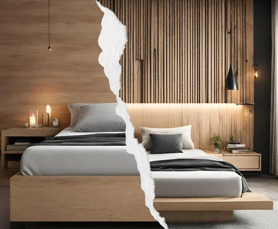 A bedroom before and after a new bed